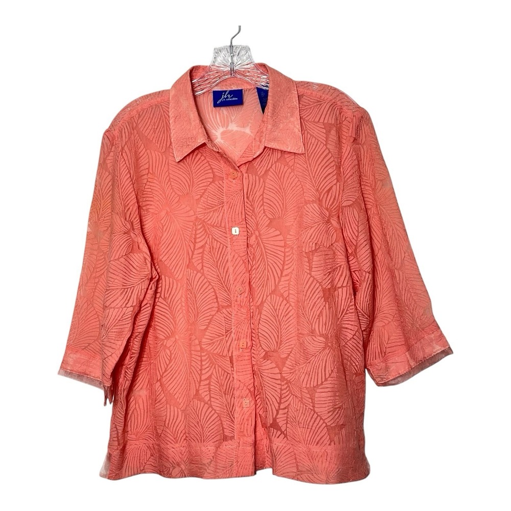 JH Collectibles Pink Burnout Floral Scroll 3/4 Sleeves Button Up Top Size L‎